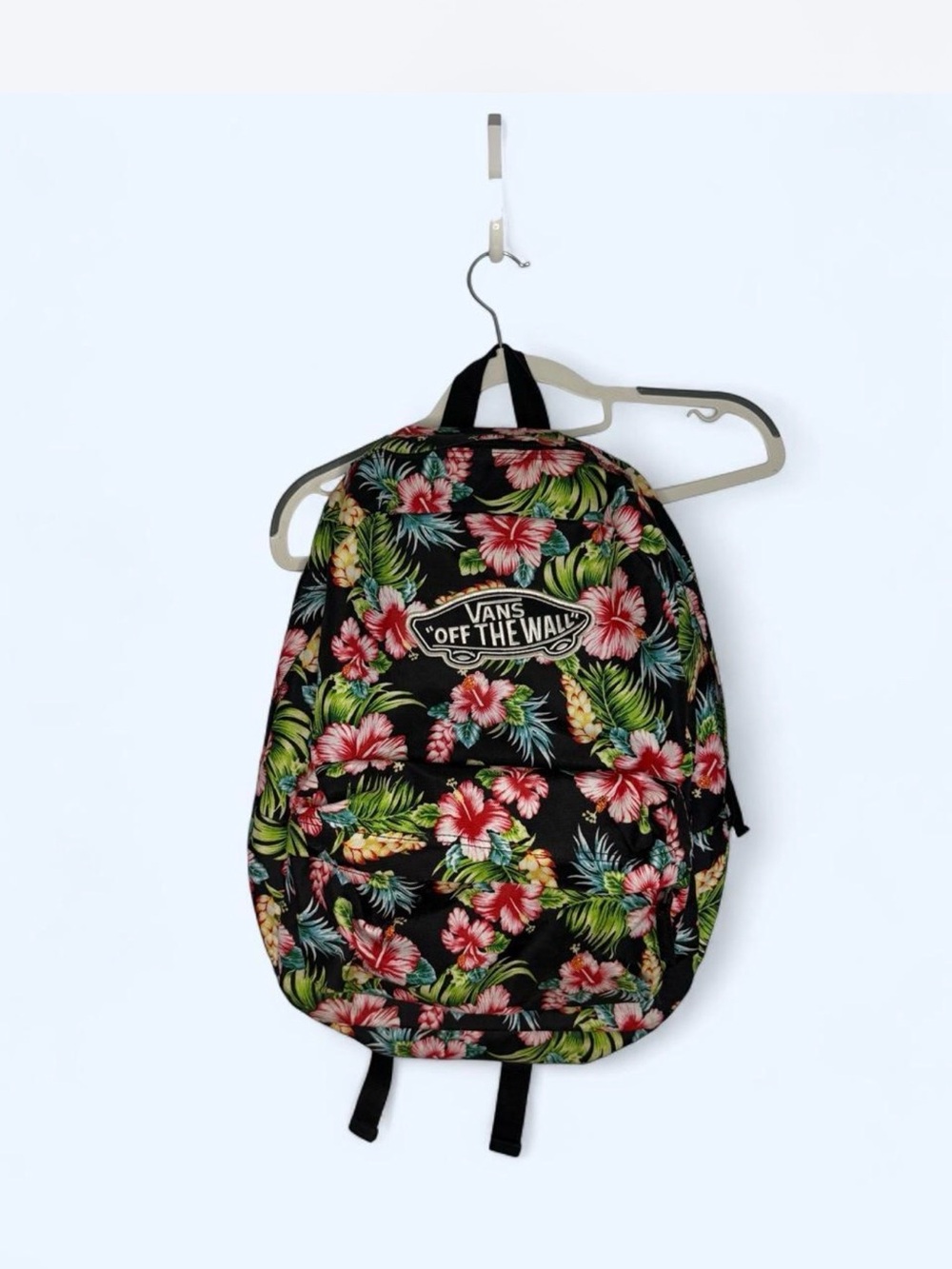 Vans Black Tropical Floral Backpack with Pink & Green Accents